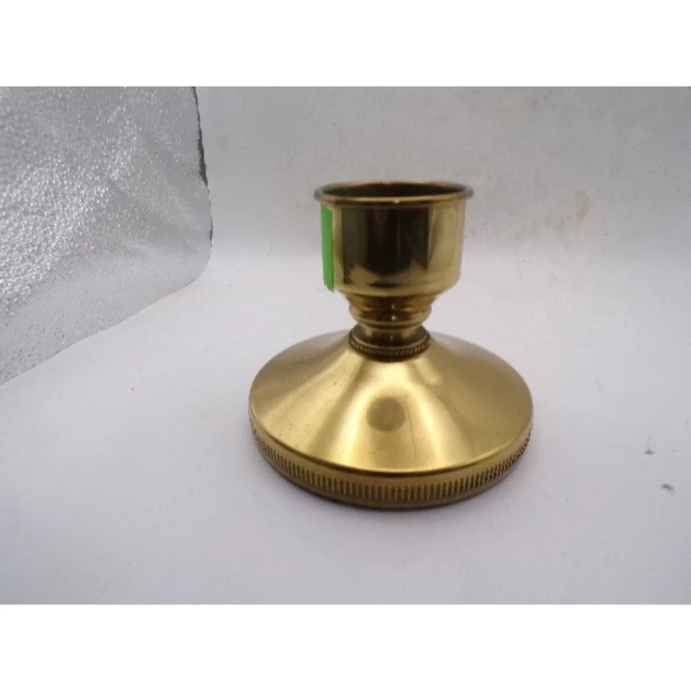 Vintage Solid Brass Taper Candlestick Holder Round Weighted Ribbed Base Gold